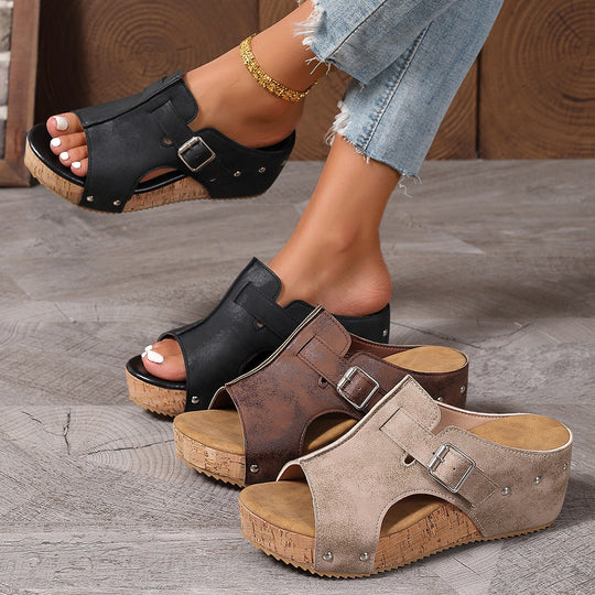 Damen Wedge-Pantoletten mit dekorativem Riemendesign und ergonomischem Fußbett EB