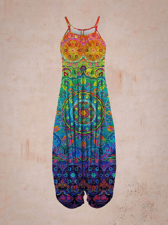 Damen entspanntes Jumpsuit mit grafischem Print und verstellbaren Trägern EB
