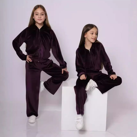 Damen Fleece-Loungewear-Anzug mit Kapuze und elastischem Bund EB