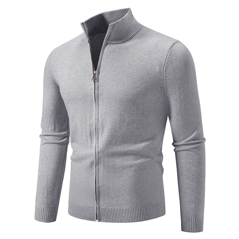 Herren nan schmal geschnittene Reißverschluss-Strickjacke mit geripptem Stehkragen und feinem Baumwollmix EB
