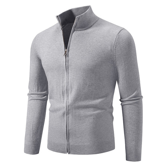 Herren nan schmal geschnittene Reißverschluss-Strickjacke mit geripptem Stehkragen und feinem Baumwollmix EB