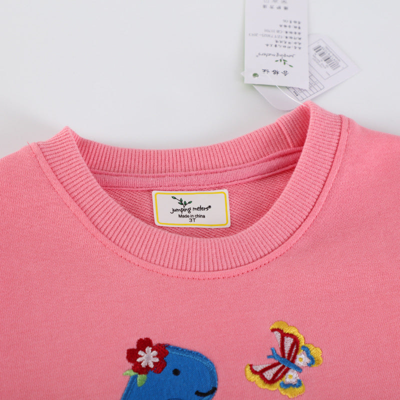 Mädchen Sweatshirt mit buntem Dinosaurier- und Blumenapplikationen EB