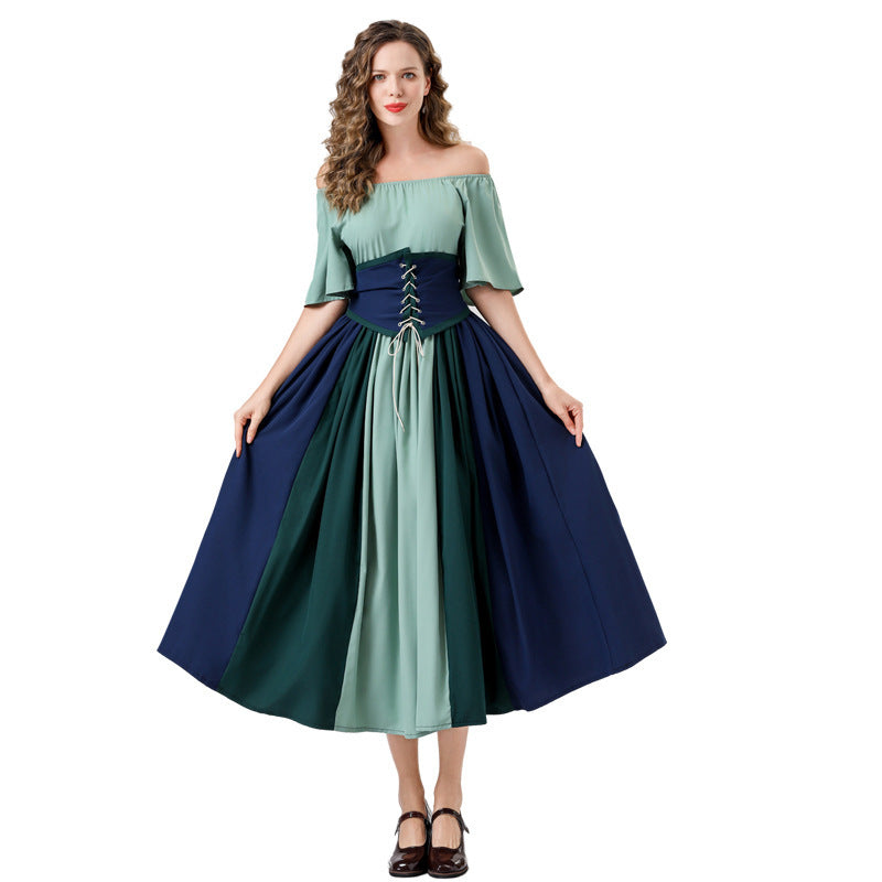 Damen Elegantes Maxikleid mit taillierter Schnürung und luftigen Ärmeln EB