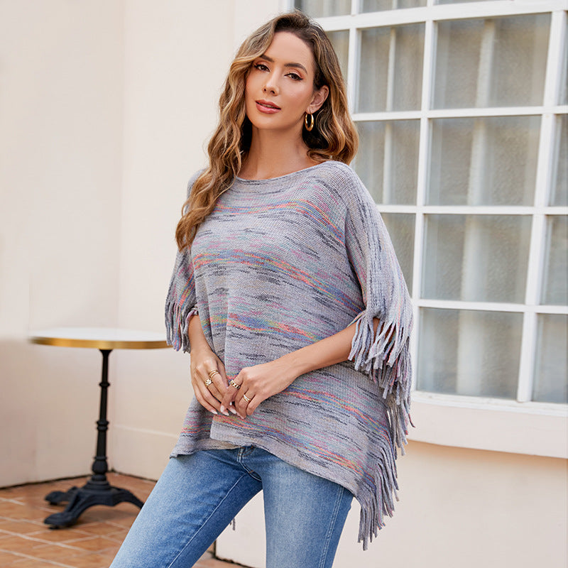Damen kuscheliger Poncho mit fransigen Details EB