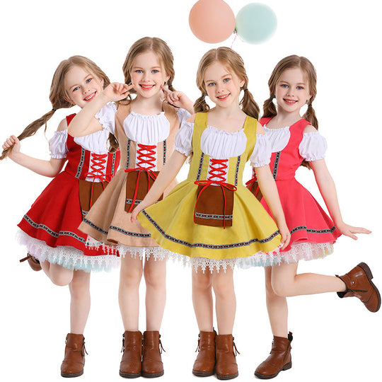 Damen nan traditionelles Kinderdirndl mit Schnürmieder, Spitzenunterrock und dekorativer Schürze EB