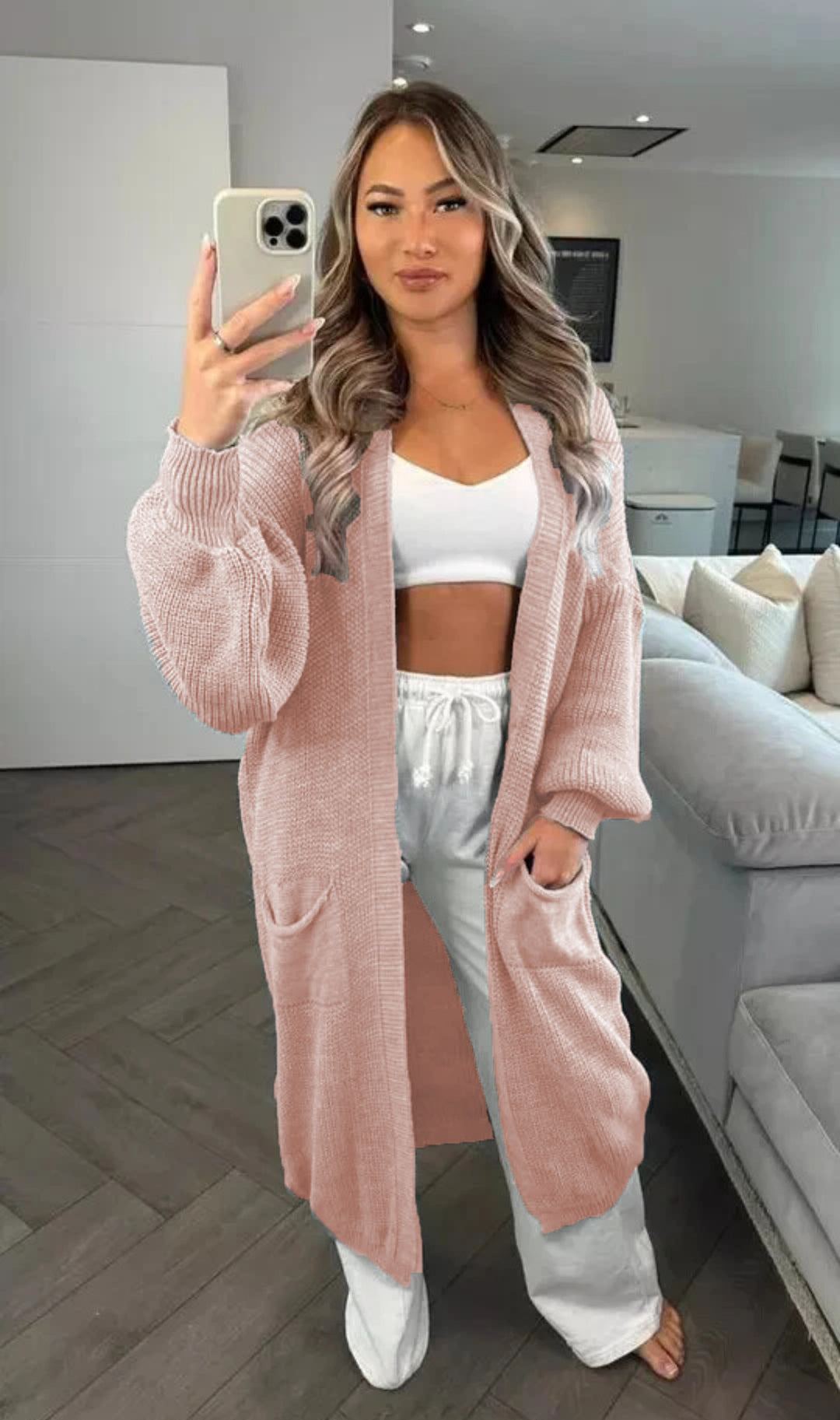 Damen Großer Strickcardigan mit offenem Schnitt und praktischen Taschen EB