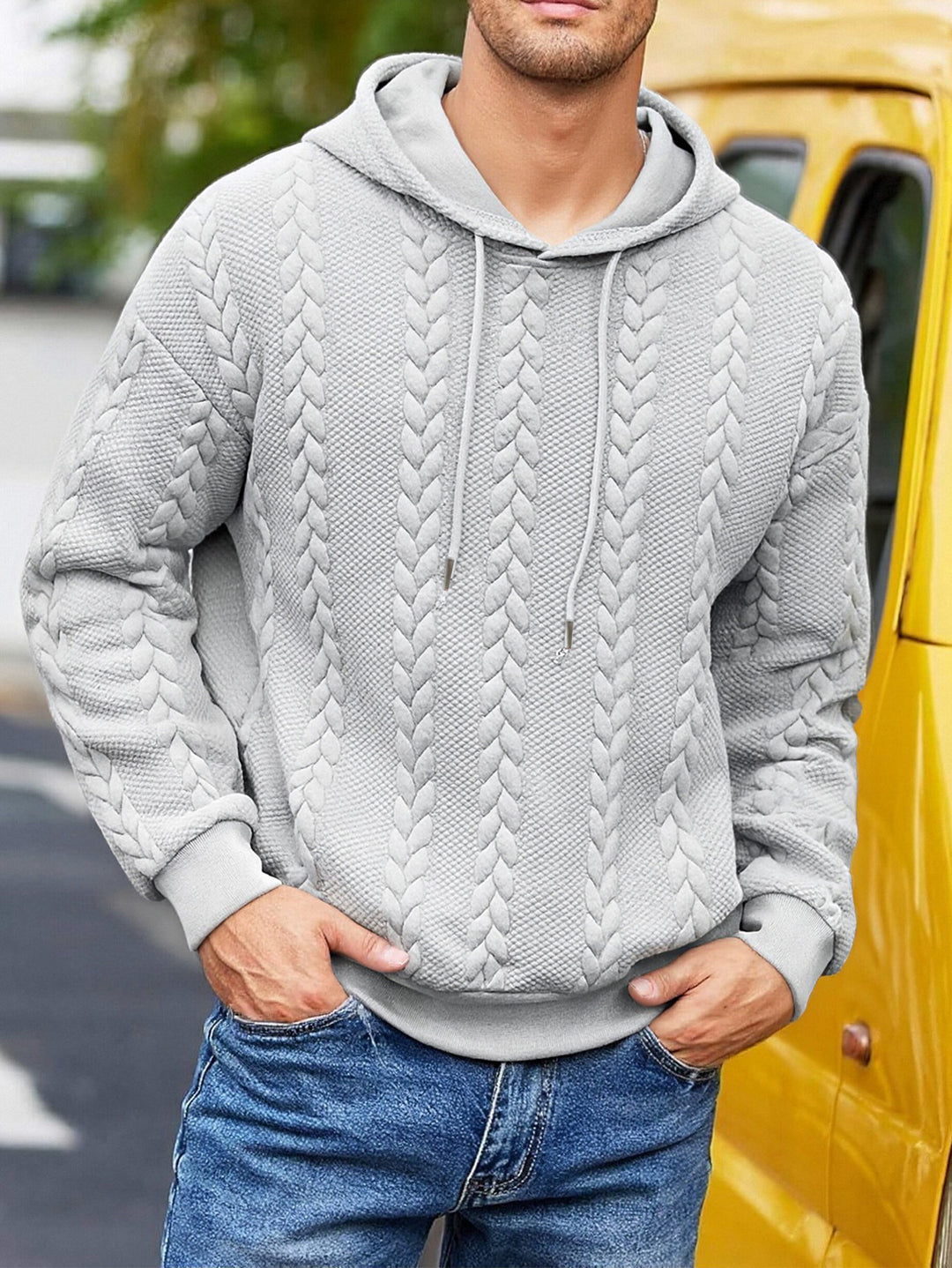 Herren nan Kapuzenpullover mit erhabenem Flechtrelief und weichem Innenfutter EB