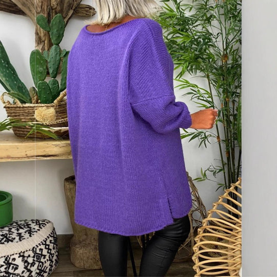 Damen lässiger Langarmstrickpullover im Oversized-Stil mit seitlichen Schlitzen EB