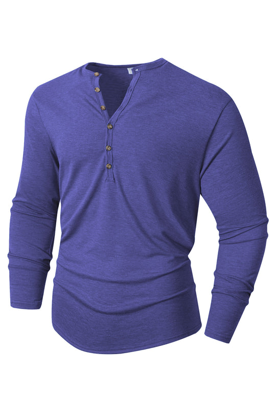 Herren Langarm Henley-Shirt mit Knopfleiste und weichem Baumwollmix EB