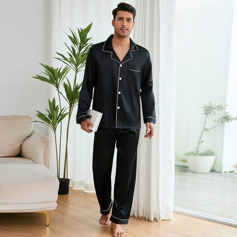 Herren Satin Schlafanzug-Set mit klassischem Kragen und eleganten Kontrastnähten EB