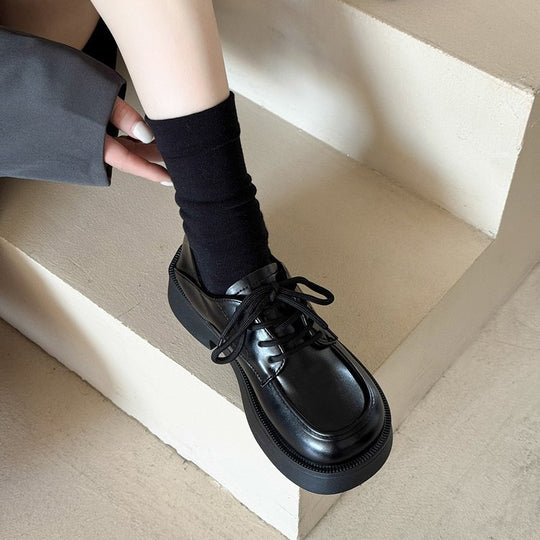 Damen modische Glattleder-Schnürschuhe mit Plateausohle EB