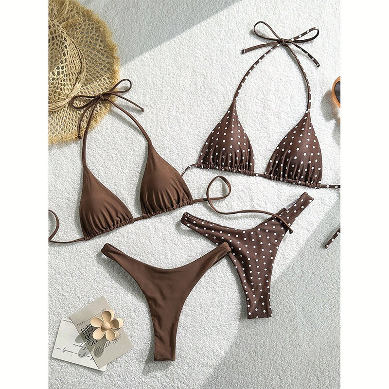 Damen Triangel-Bikini-Set mit modischem Punkte-Design und verstellbaren Bändern EB