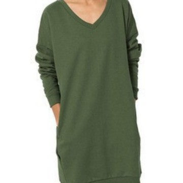 Damen Sweatshirt-Kleid mit V-Ausschnitt und praktischem Taschen-Design EB