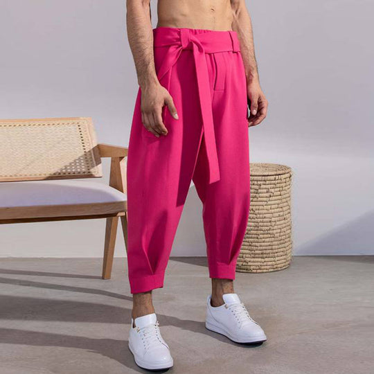Herren elegante Freizeithose mit bindbarem Taillenband und weitem Schnitt EB