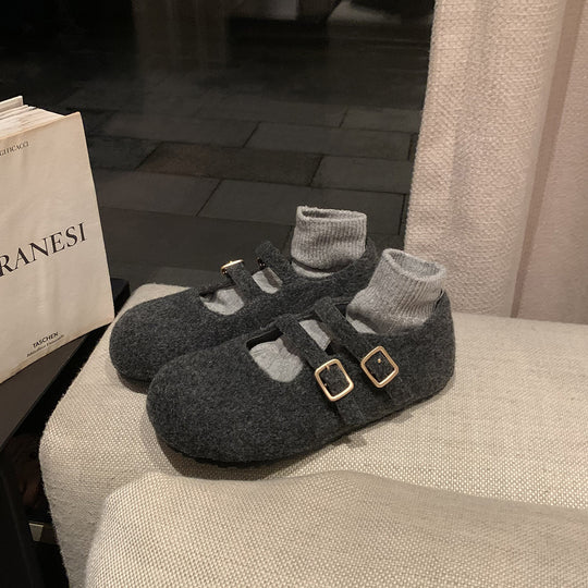 Damen Filzhausschuhe mit verstellbarem Riemen und komfortablem Fußbett EB
