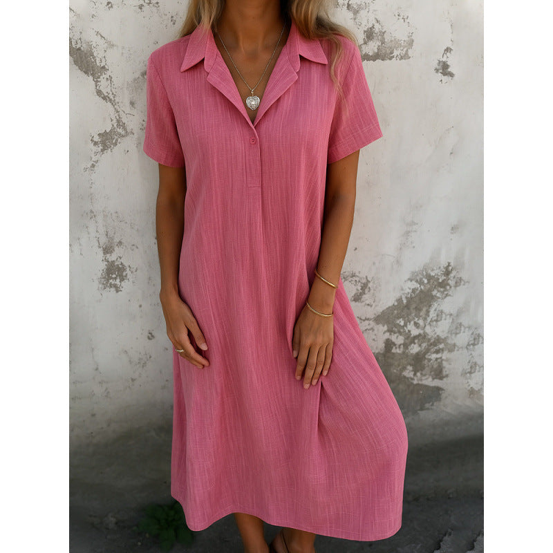 Damen lässiges Hemdkleid mit kurzen Ärmeln und Knopfdetails EB