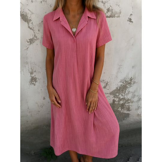 Damen lässiges Hemdkleid mit kurzen Ärmeln und Knopfdetails EB