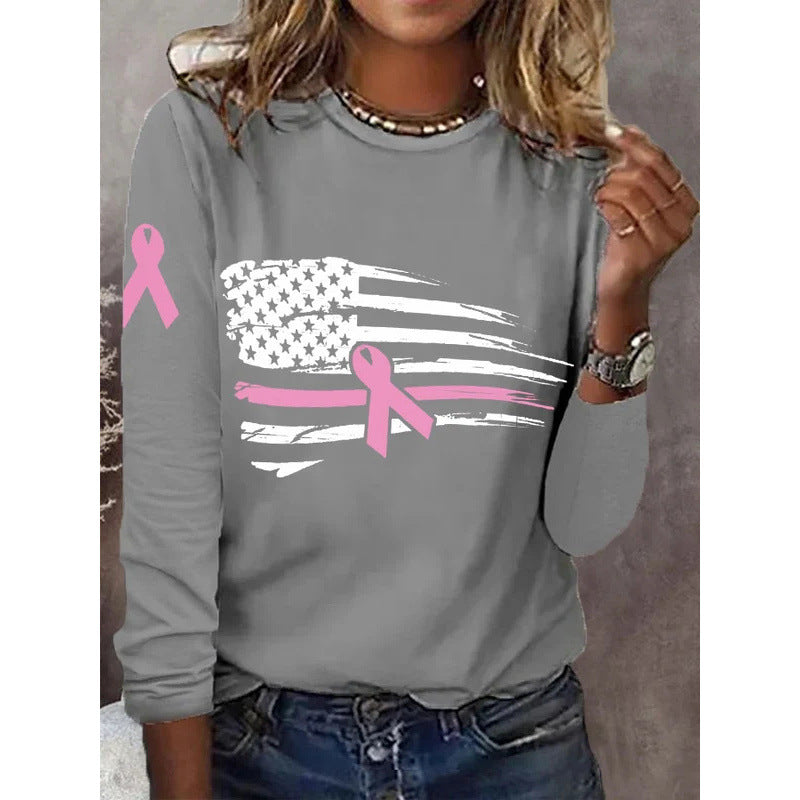 Damen lässiges T-Shirt mit kreativem Flaggen- und Schleifen-Design EB