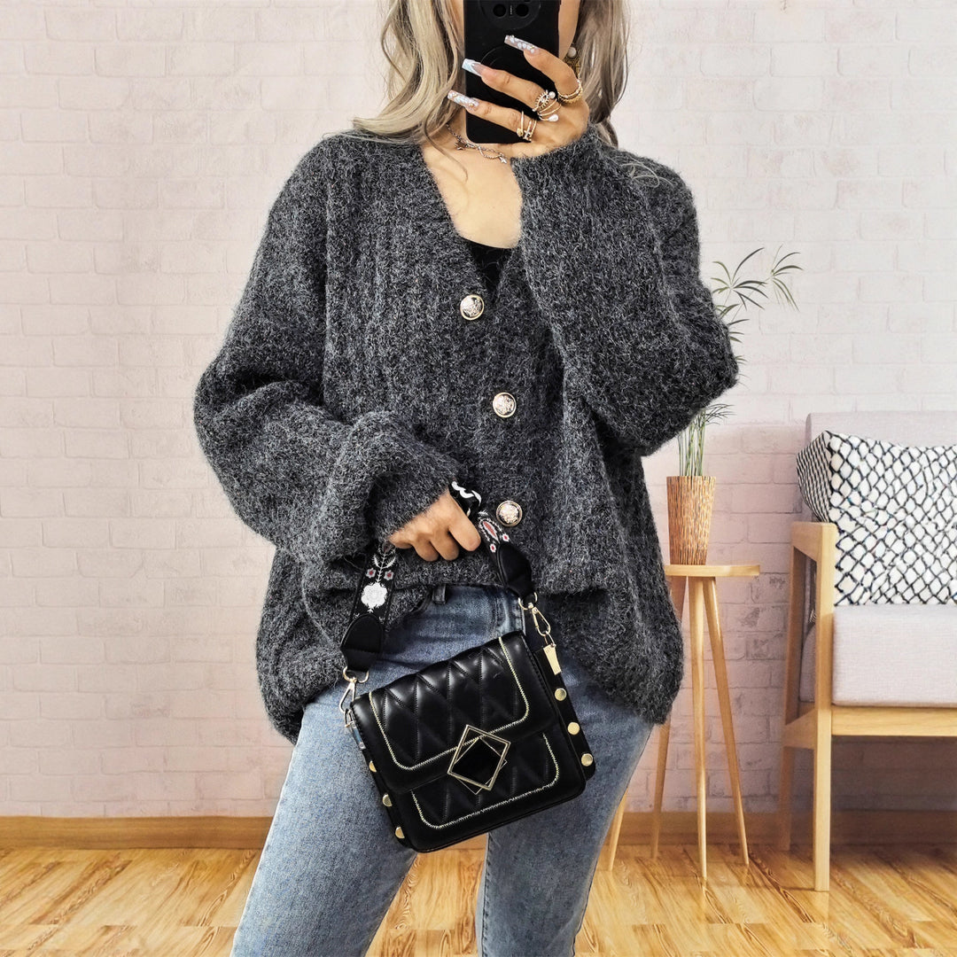 Damen Grobstrickjacke mit modischen Knöpfen und lässigem Schnitt EB