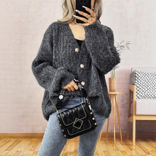 Damen Grobstrickjacke mit modischen Knöpfen und lässigem Schnitt EB