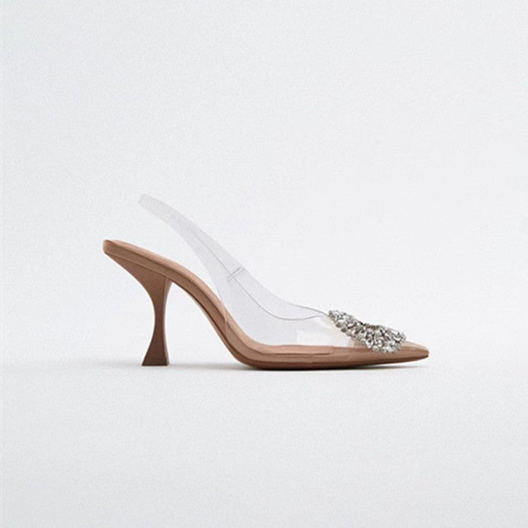 Damen elegante transparente High Heels mit funkelndem Schmuck-Detail EB