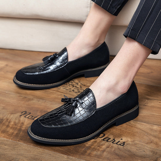 Herren eleganter Quasten-Loafer mit kroko-geprägtem Lederblatt und weichem Veloursaußenmaterial EB