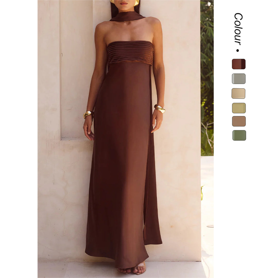 Damen Elegantes Maxikleid mit schulterfreiem Design und schmalem Oberteil EB