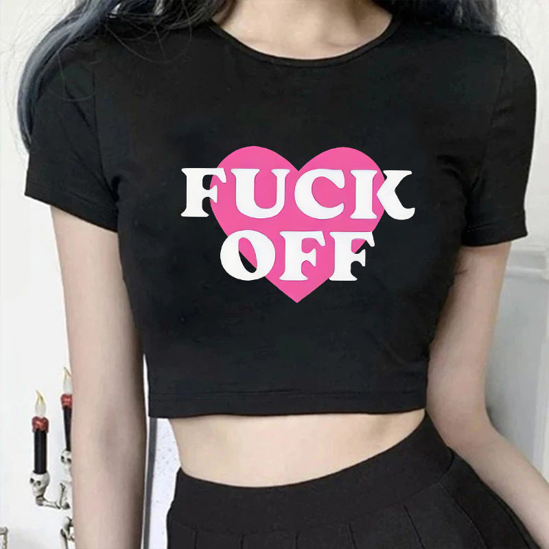 Damen figurbetontes Kurzarm-T-Shirt mit verspieltem Aufdruck EB