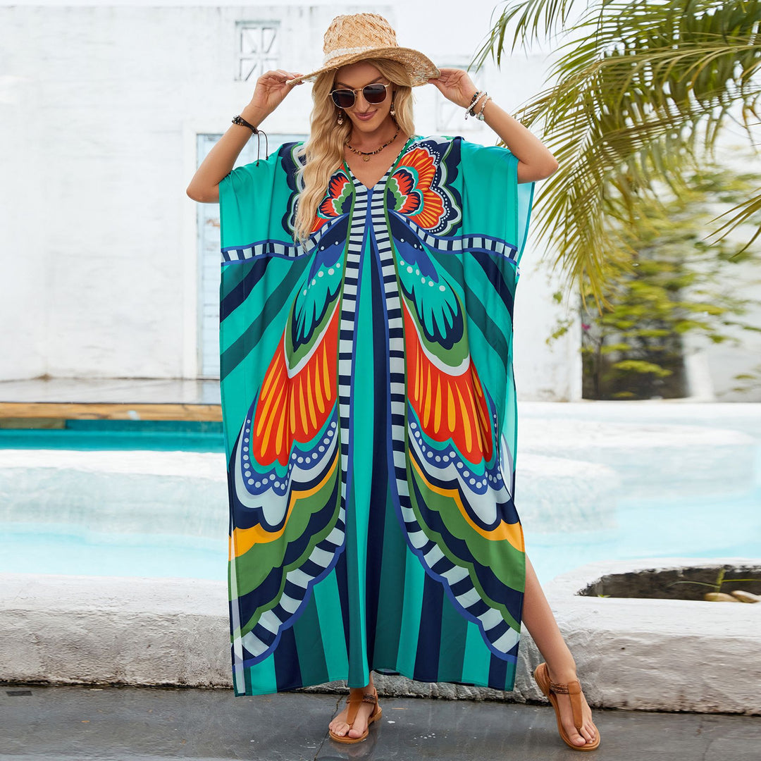 Damen Strandkleid im bunten Grafischen Design EB