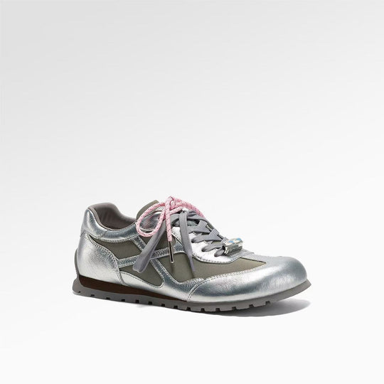 Damen Sportliche Sneakers mit atmungsaktivem Mesh und metallic Glanz EB