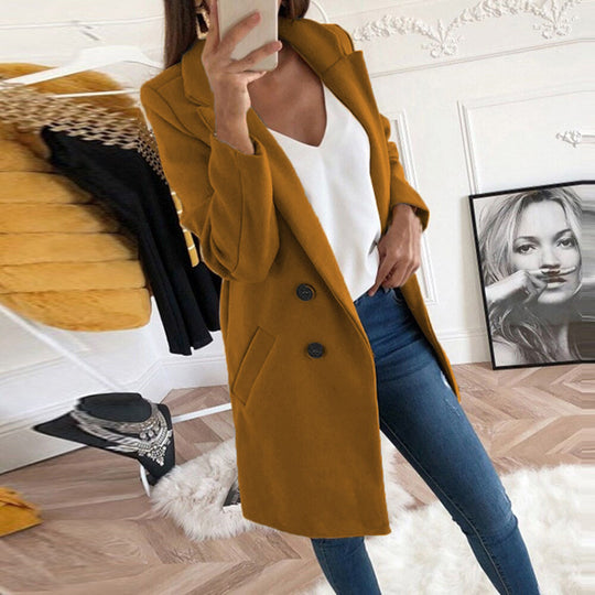 Damen Longline Wolloptik Mantel‑Blazer mit Reverskragen EB