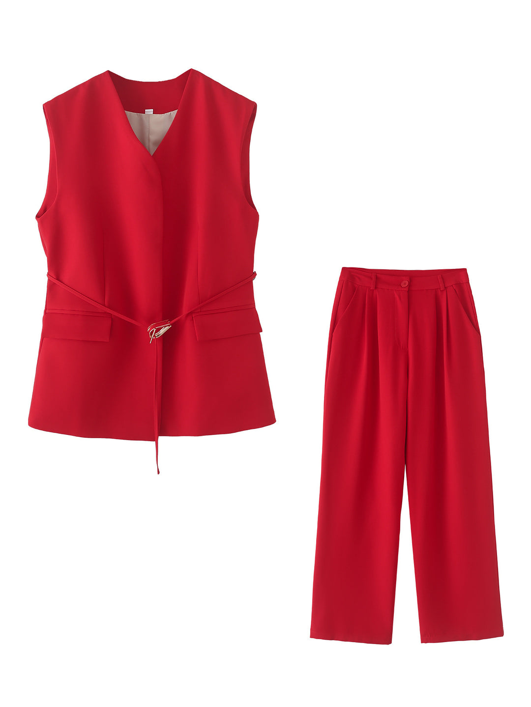 Damen elegantes Blazer- und Hosen-Ensemble mit modernem Gürtel EB