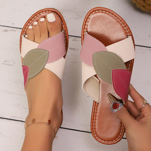 Damen Sommerliche Pantoletten mit modischem Blätter-Design EB
