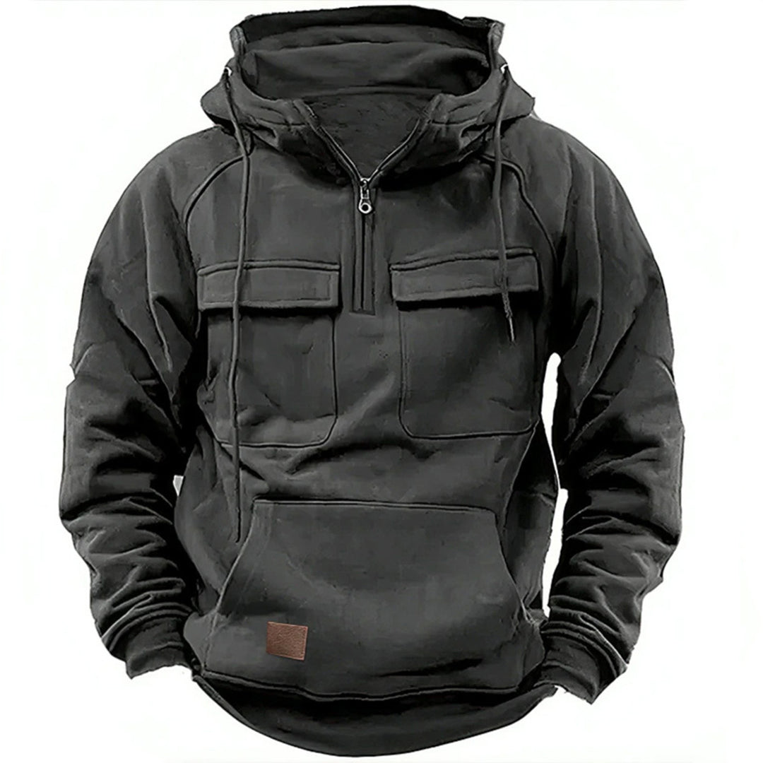 Herren nan Utility Kapuzenpullover mit aufgesetzten Brusttaschen und halbem Reißverschluss EB