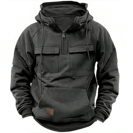 Herren nan Utility Kapuzenpullover mit aufgesetzten Brusttaschen und halbem Reißverschluss EB