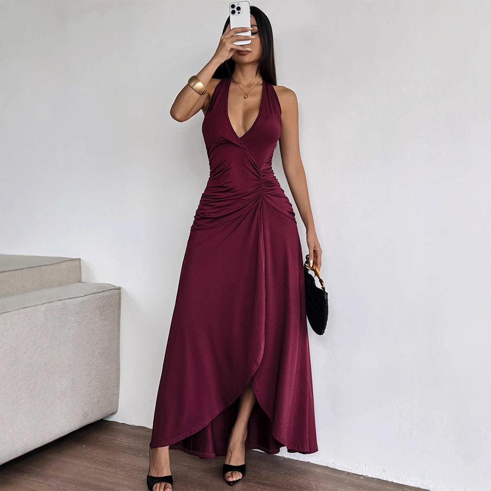 Damen Elegantes Halterkleid mit tiefem V-Ausschnitt und raffinierten Drapierungen EB
