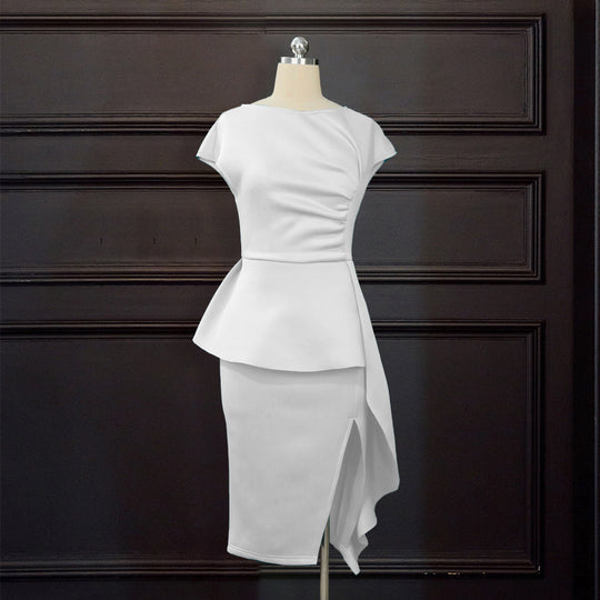 Damen elegantes Wickelkleid mit voluminösem Schößchen EB