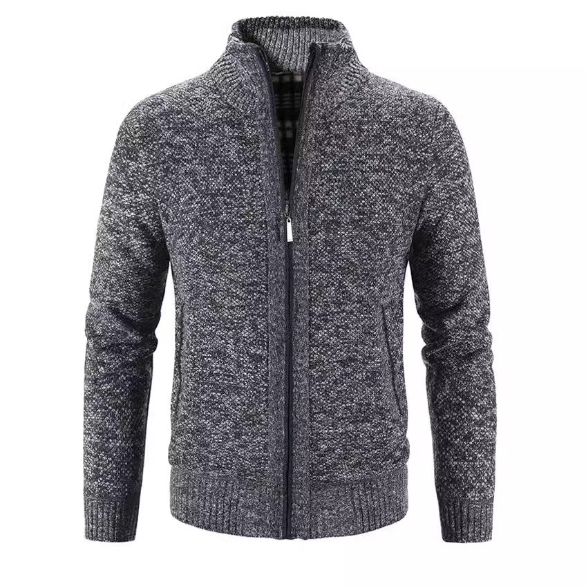 Herren Strickjacke mit strukturiertem Muster und hohem Stehkragen EB