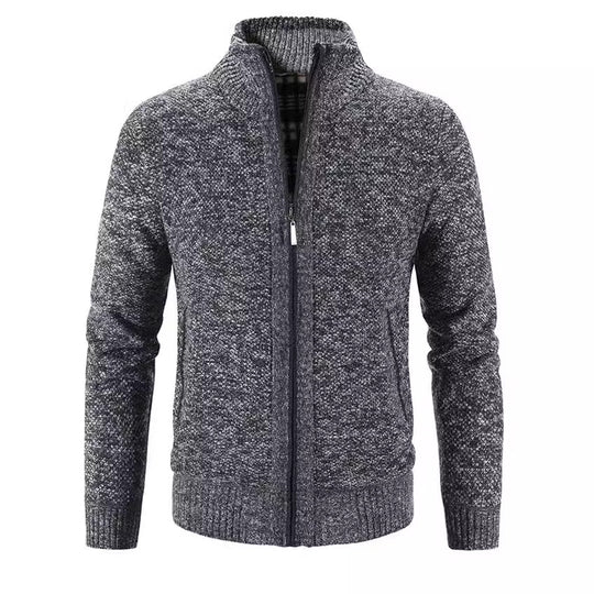 Herren Strickjacke mit strukturiertem Muster und hohem Stehkragen EB