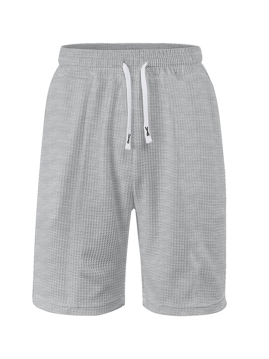 Herren nan atmungsaktive Waffel-Pyjama-Shorts mit elastischem Komfortbund, Tunnelzug und seitlichen Eingrifftaschen EB
