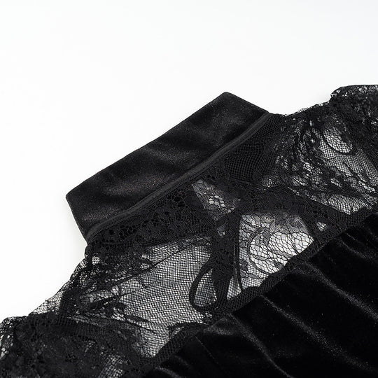 Damen Abendkleid mit transparenten Spitzenärmel und Rüschensaum EB
