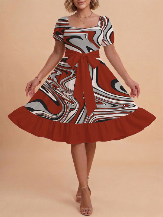 Damen Verspieltes Maxikleid mit Bärenmuster und taillierbarem Band EB