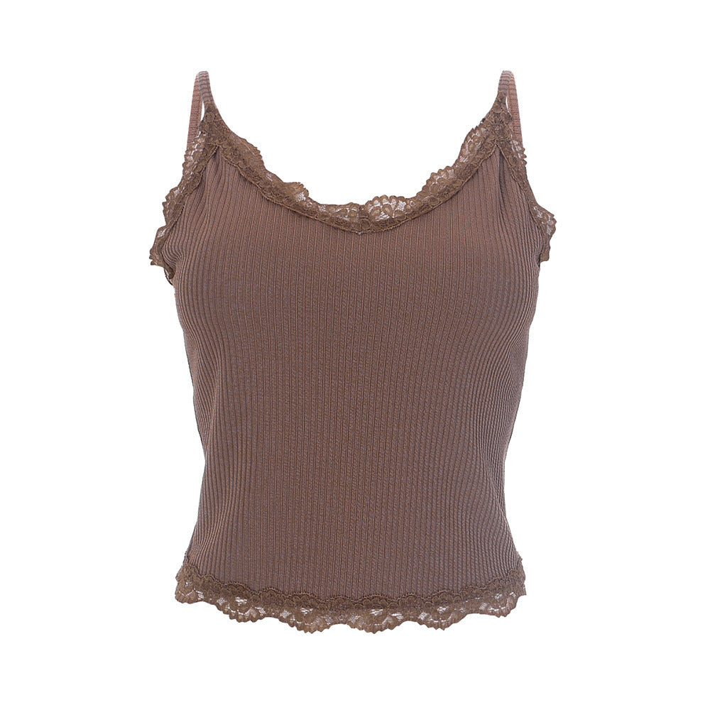 Damen Trägershirt mit romantischem Spitzenbesatz und komfortablem Rippstrick EB