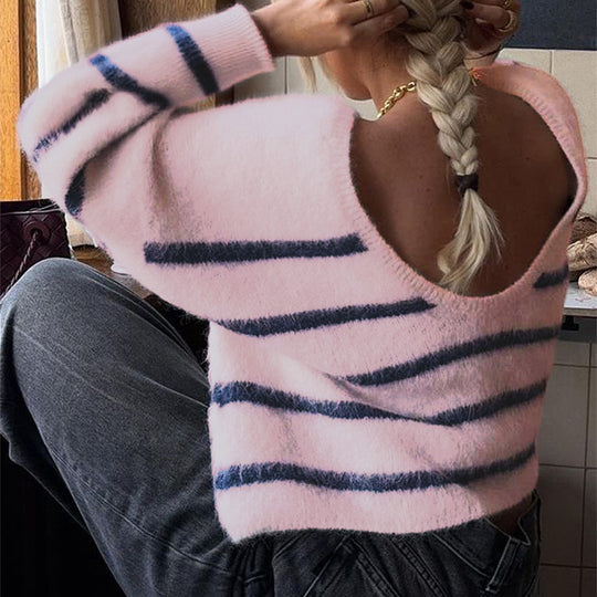 Damen nan oversized Mohair-Strickpullover mit weitem Carmen-Boat-Ausschnitt und flauschiger Struktur EB