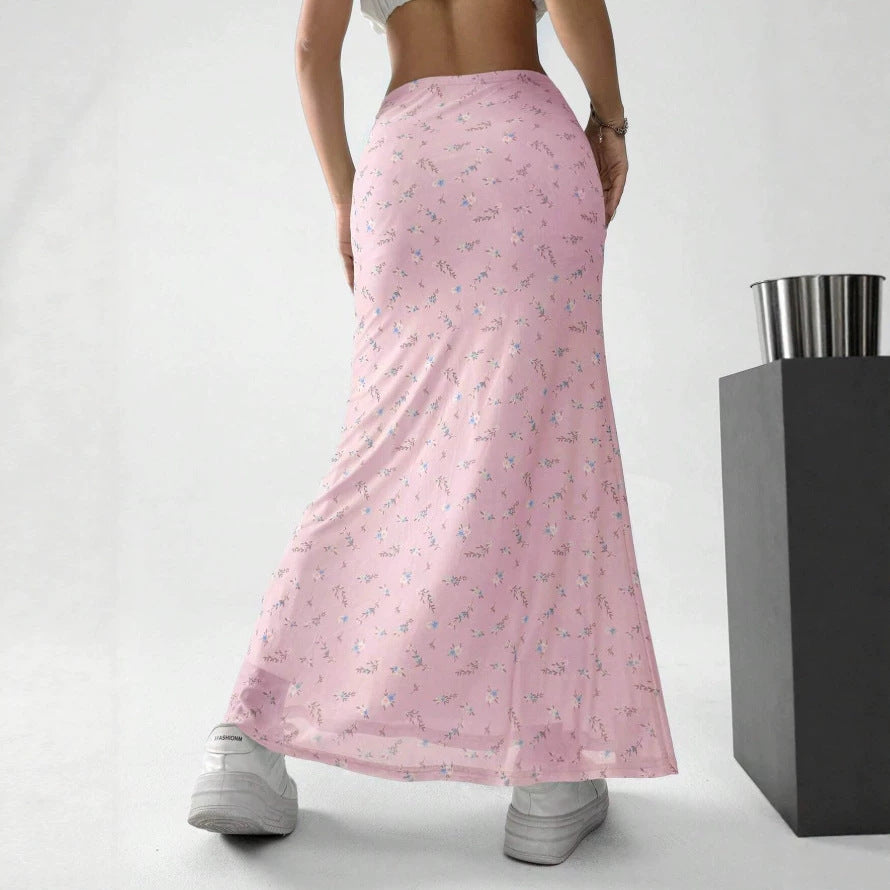 Damen Maxirock mit floralem Print und eleganter Transparenz EB