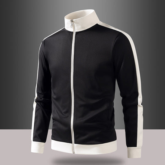 Herren retro Trainingsjacke mit Stehkragen, Kontraststreifen und sichtbarem Reißverschluss EB