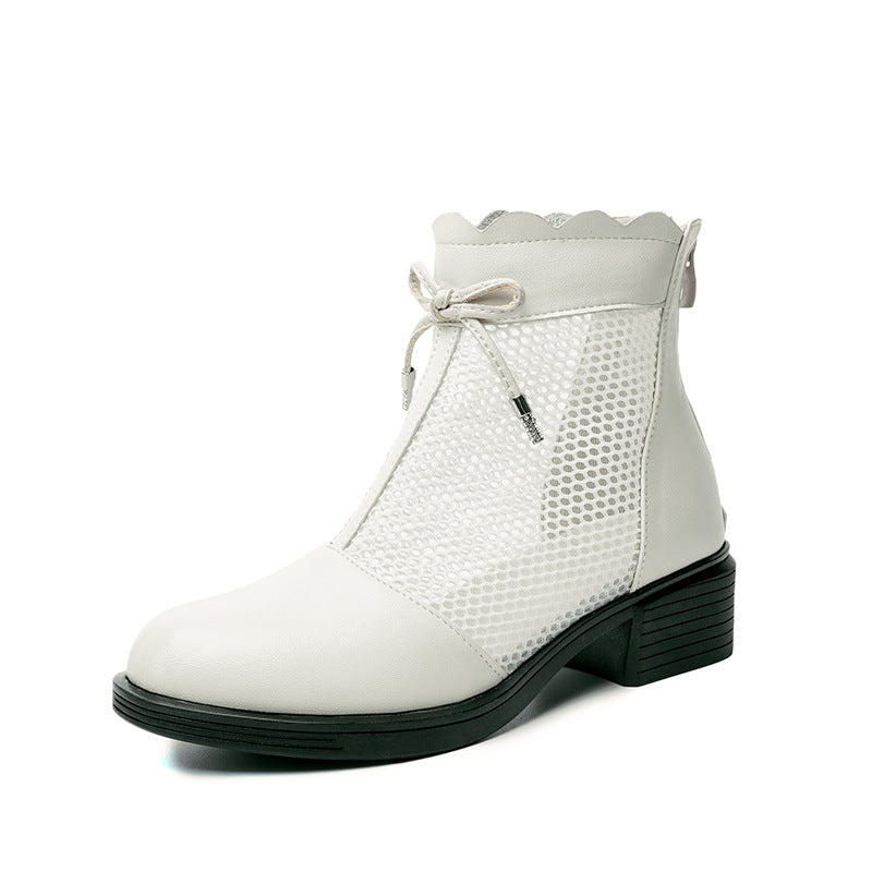 Damen elegante Stiefeletten mit modischem Lochdesign und dekorativem Reißverschluss EB