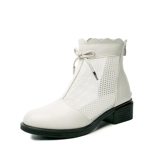 Damen elegante Stiefeletten mit modischem Lochdesign und dekorativem Reißverschluss EB