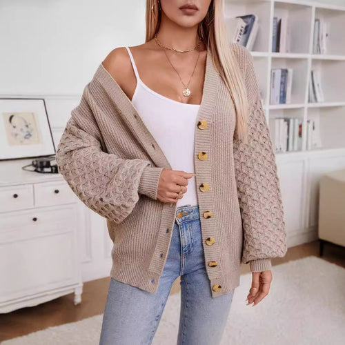 Damen Strickjacke mit strukturiertem Ärmel und Knopfdetails EB