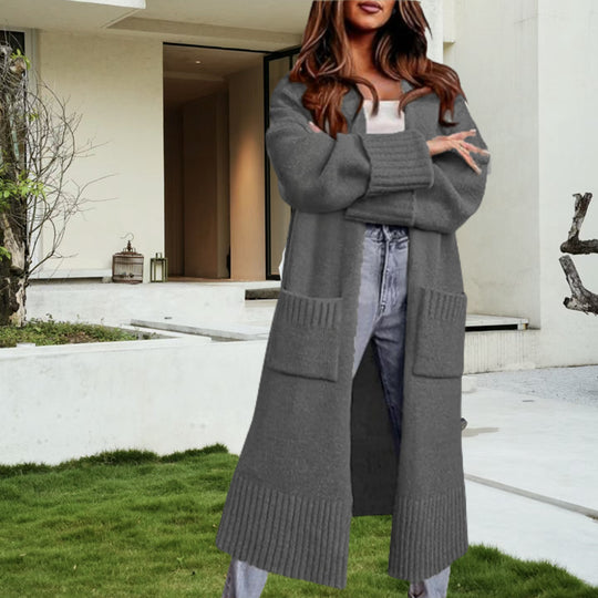 Damen Langer Strickcardigan mit praktischen Taschen und offenem Schnitt EB
